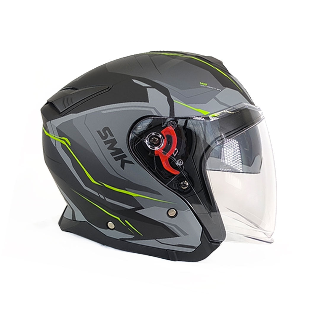 CASCO ABIERTO SMK GTJ ESCAPE GRIS MATE+VERDE NEÓN