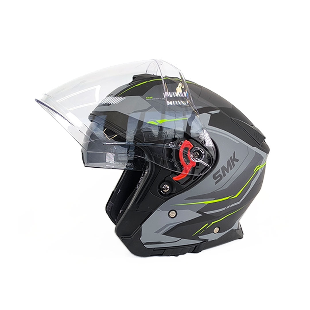 CASCO ABIERTO SMK GTJ ESCAPE GRIS MATE+VERDE NEÓN
