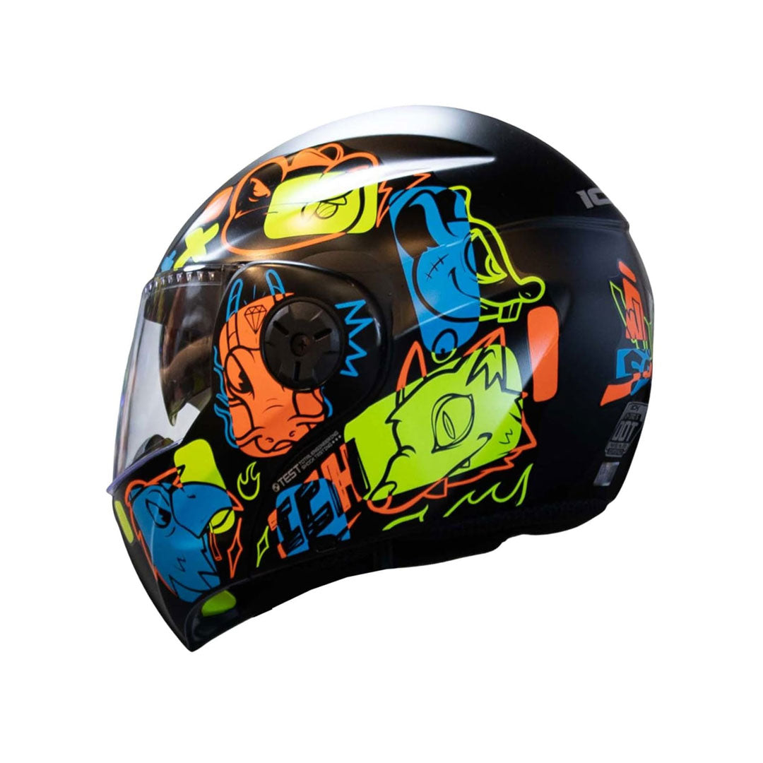 CASCO NIÑO ABATIBLE ICH 3110 WILD SOUL NEGRO BRILLANTE+AMARILLO NEÓN