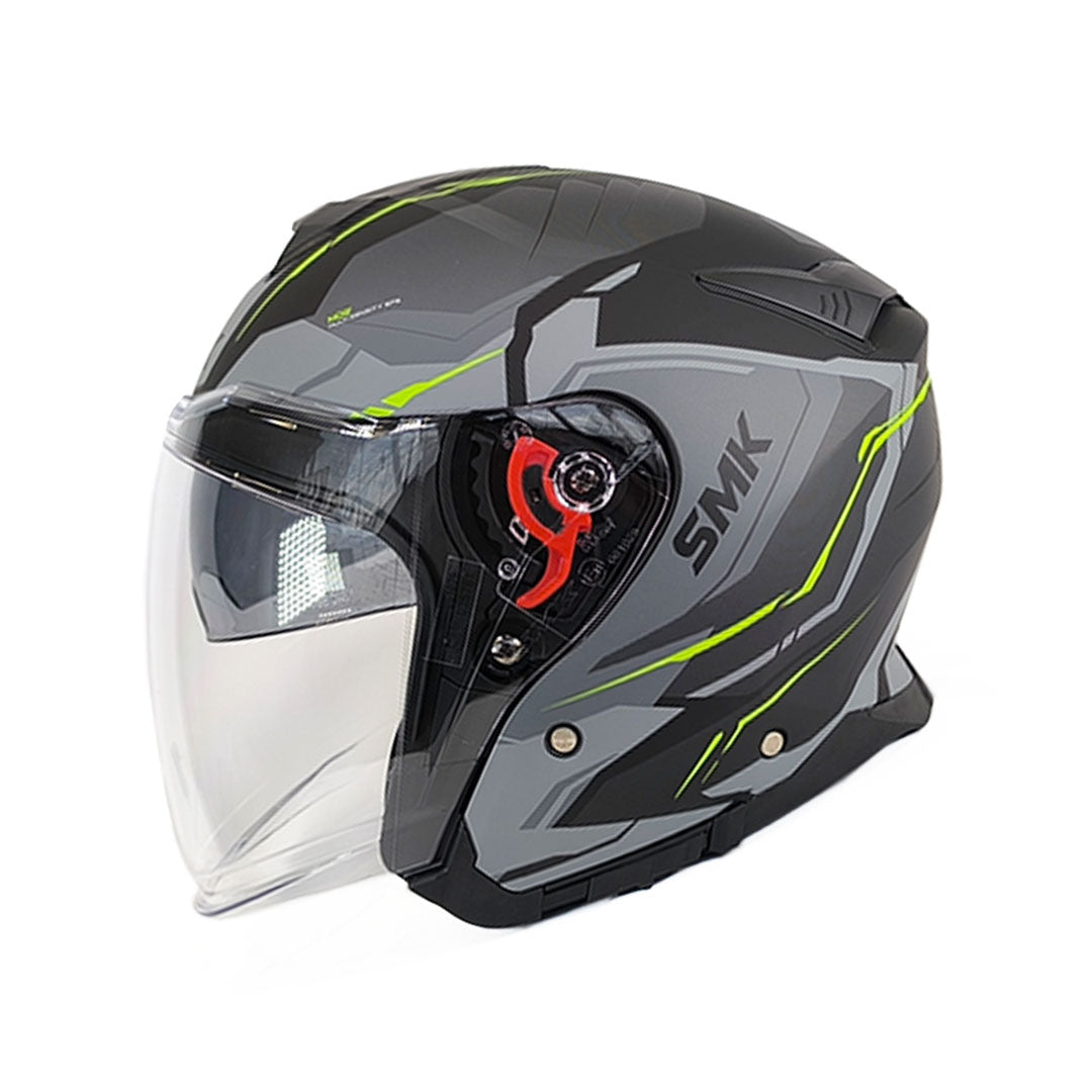 CASCO ABIERTO SMK GTJ ESCAPE GRIS MATE+VERDE NEÓN