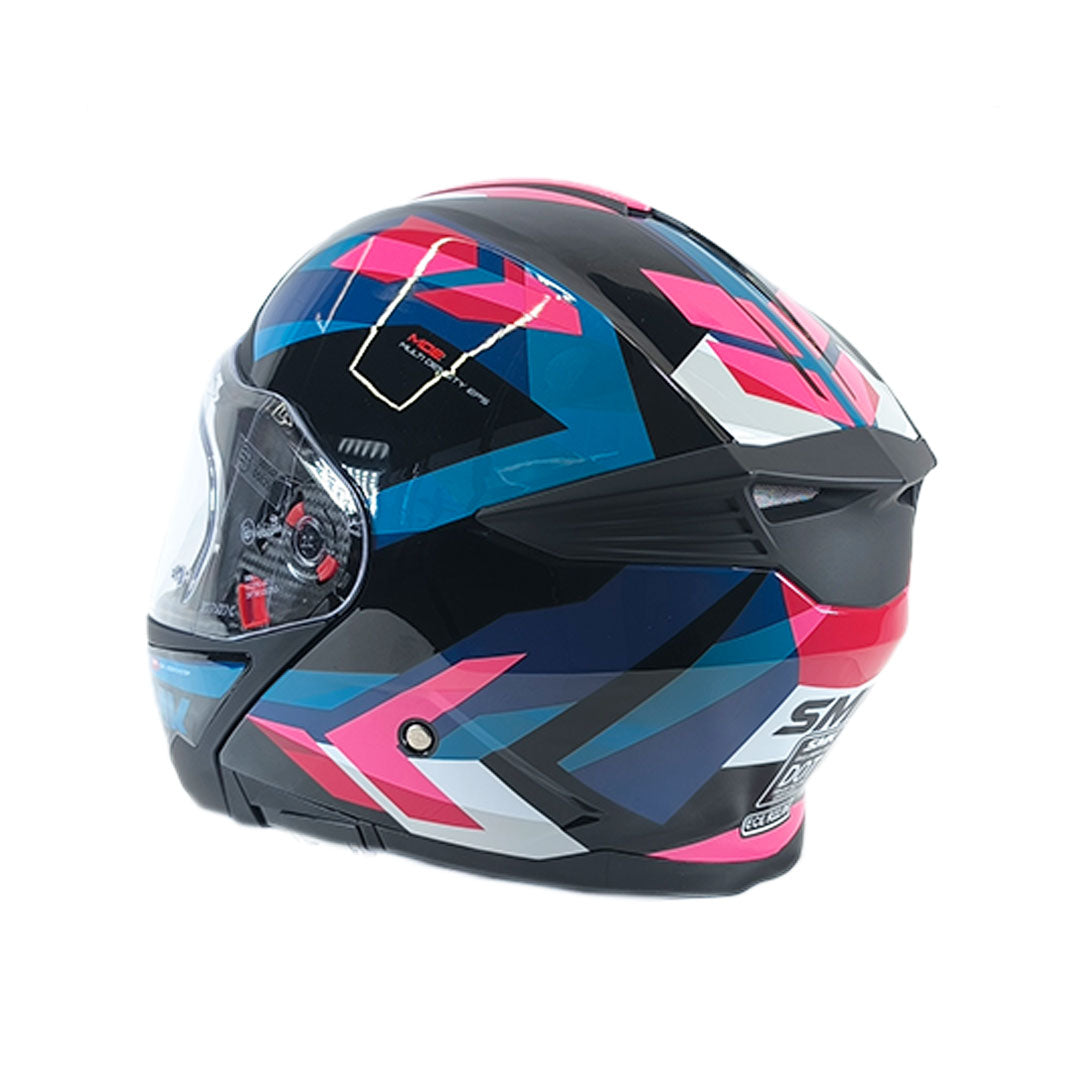 CASCO ABATIBLE SMK GULLWING CHARGER NEGRO+AZUL+ROSADO