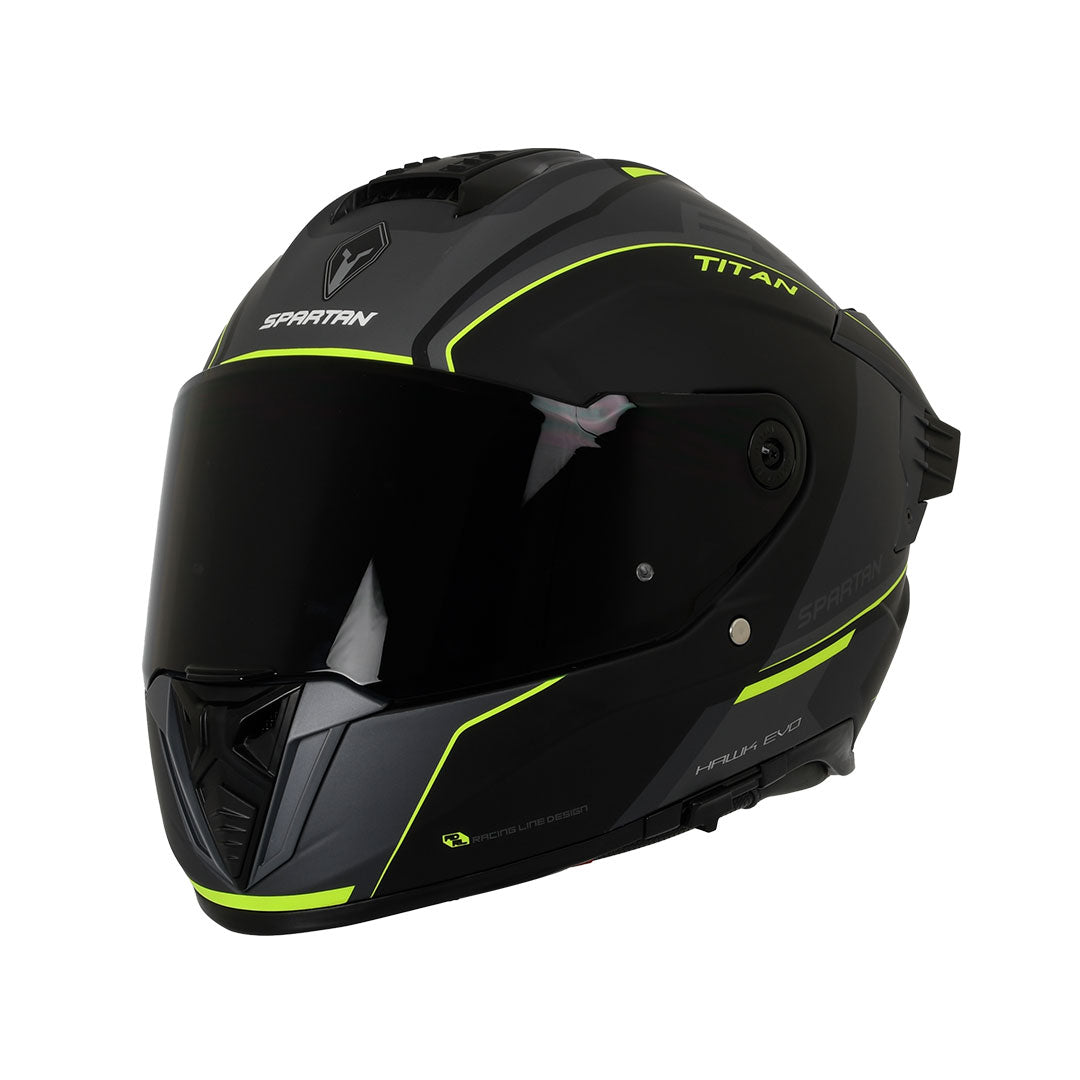 CASCO INTEGRAL SPARTAN HAWK EVO TITAN B3 NEGRO+GRIS+VERDE NEÓN