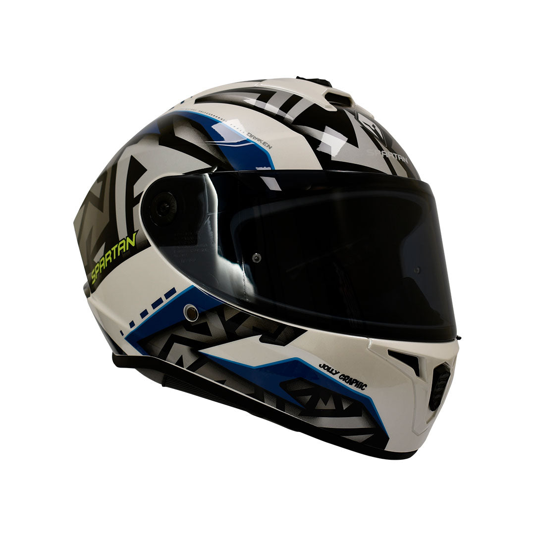 CASCO INTEGRAL SPARTAN DRAKEN JOLLY A11 NEGRO+BALNCO+AZUL
