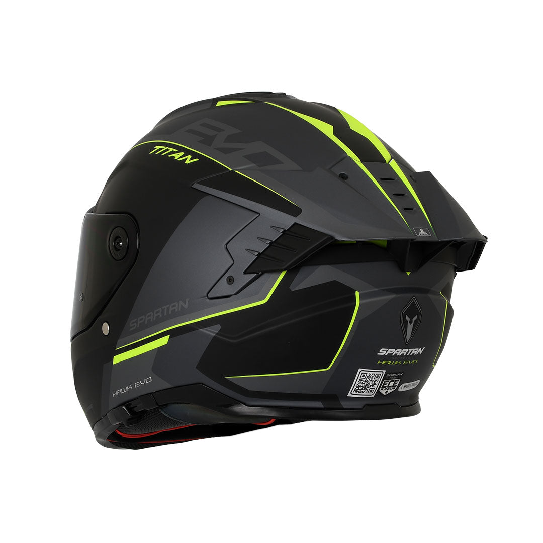CASCO INTEGRAL SPARTAN HAWK EVO TITAN B3 NEGRO+GRIS+VERDE NEÓN