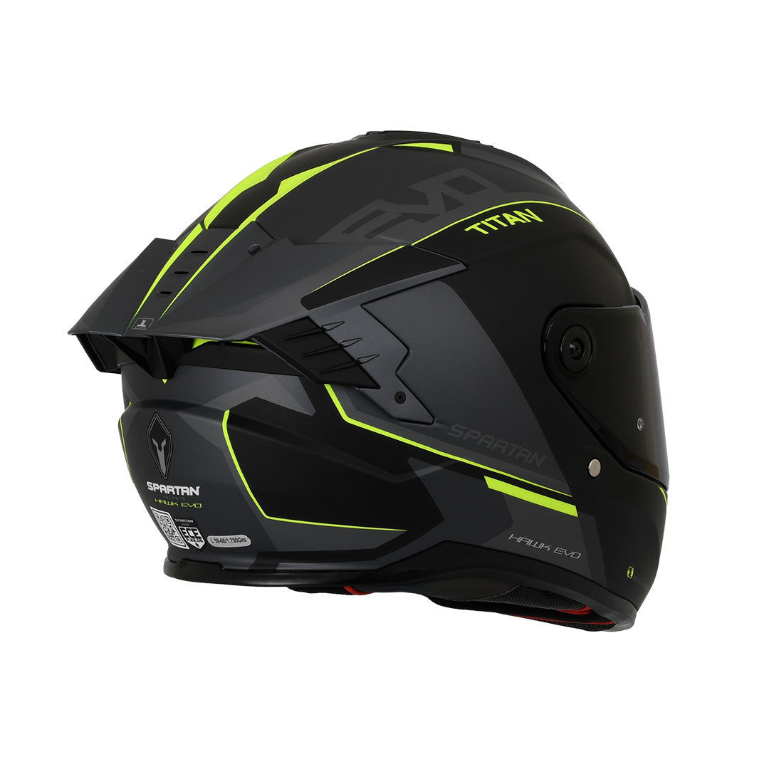 CASCO INTEGRAL SPARTAN HAWK EVO TITAN B3 NEGRO+GRIS+VERDE NEÓN
