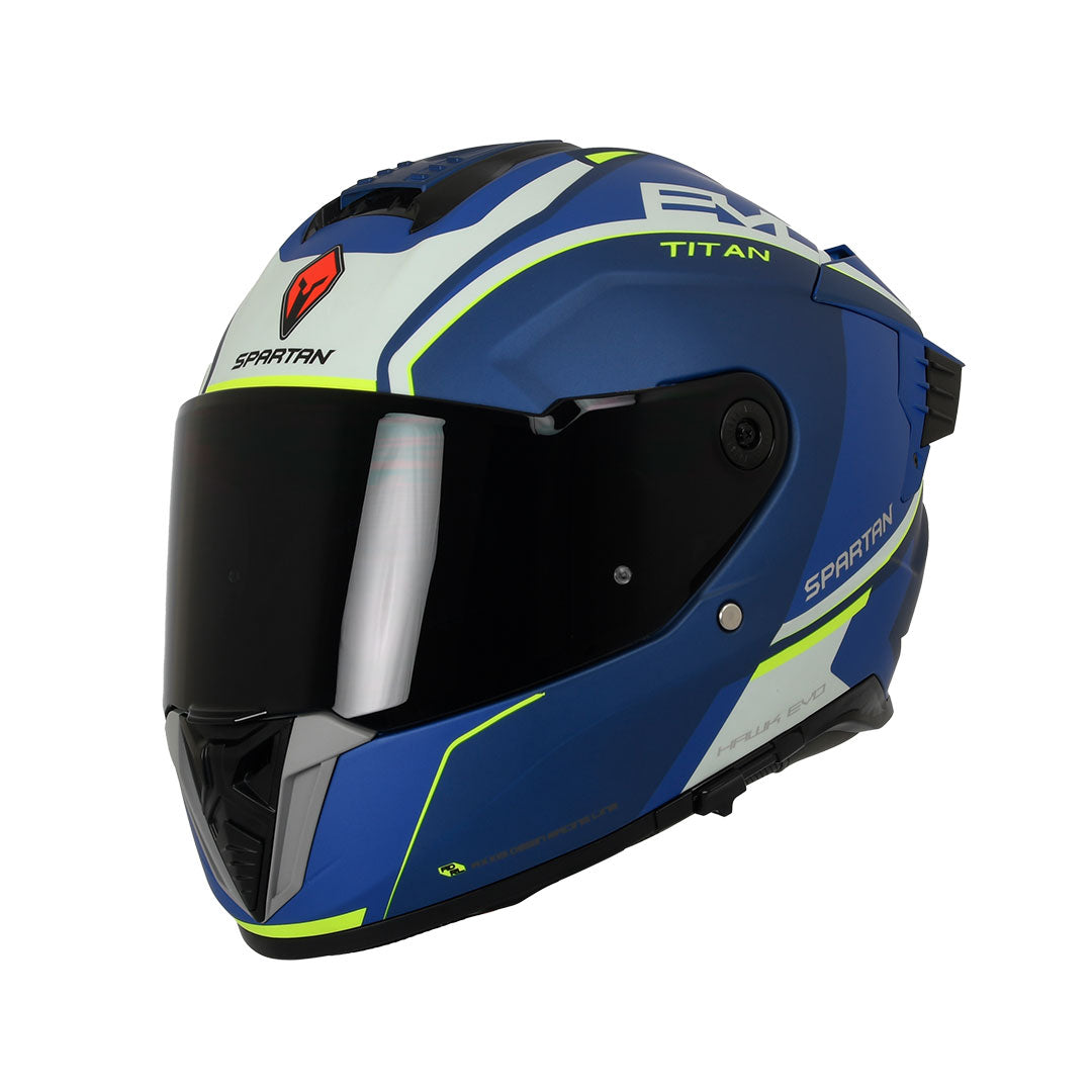 CASCO INTEGRAL SPARTAN HAWK EVO TITAN B7 AZUL+VERDE NEÓN