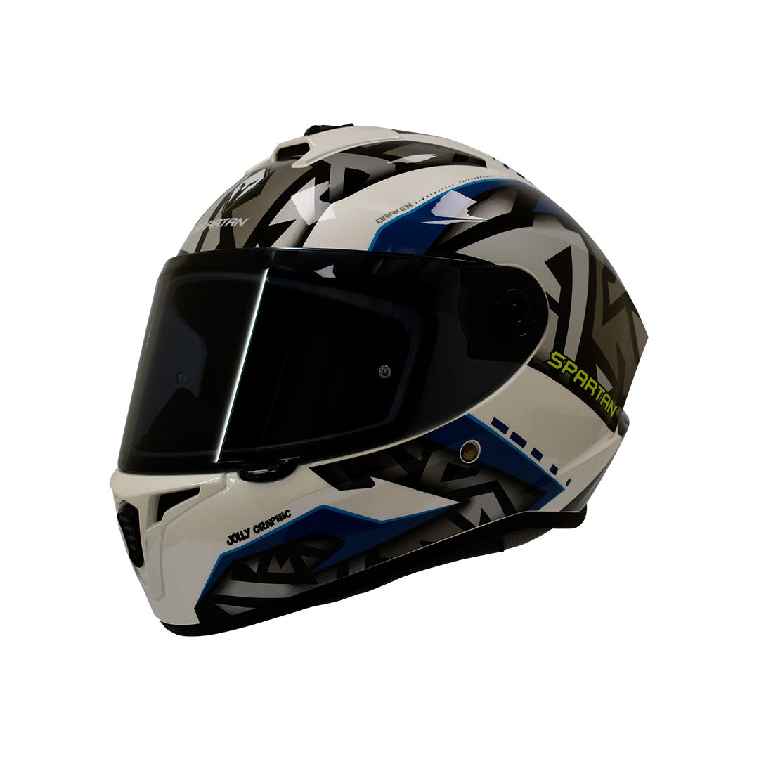 CASCO INTEGRAL SPARTAN DRAKEN JOLLY A11 NEGRO+BALNCO+AZUL