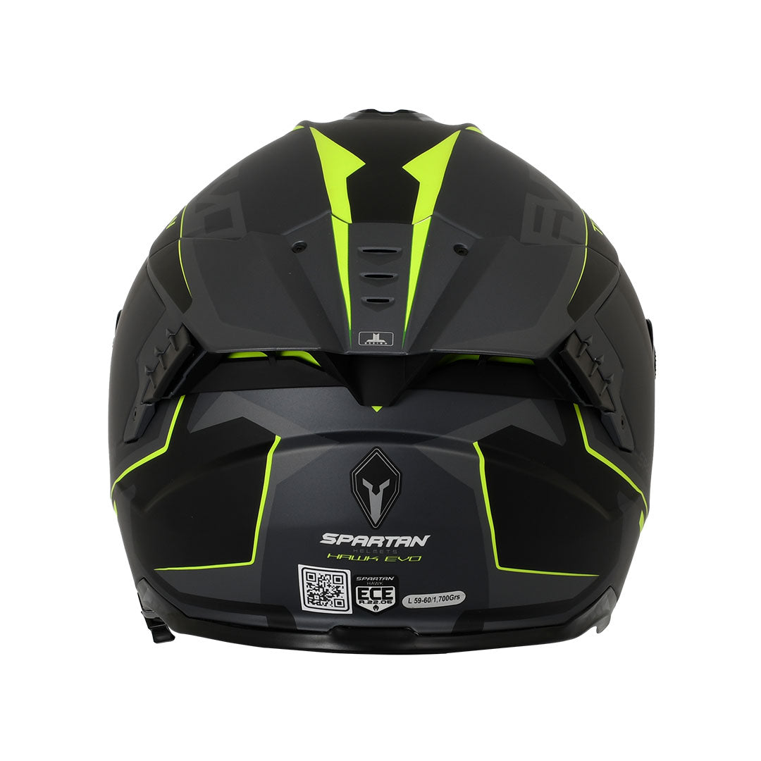 CASCO INTEGRAL SPARTAN HAWK EVO TITAN B3 NEGRO+GRIS+VERDE NEÓN